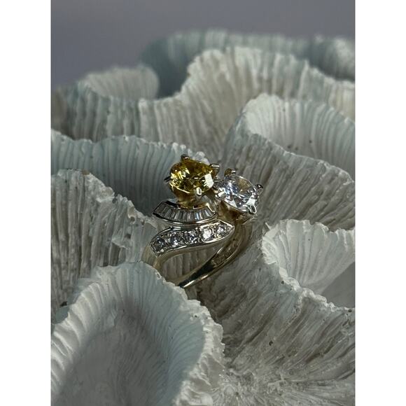 Unknown Factory Jewelry - 925 Sterling Silver Yellow & White Cz Ring Size 6